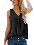 Zeagoo Débardeur Femme Chic et Élégant Satin Camisole avec col en V sans Manche décontracté Basique Blouse Été Tops Noir L