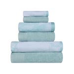 Superior Lot de 6 Serviettes en Coton absorbantes, à séchage Rapide, décoration de Salle de Bain, Motif marbré uni, Comprend 2 Serviettes de Bain, 2 Serviettes pour Le Visage et 2 essuie-Mains, Bleu