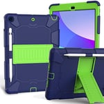 Étui pour iPad 10,2" 9e/8e/7e génération 2021/2020/2019 avec Design 3 en 1, étui Robuste résistant aux Chocs avec Porte-Crayon et Support - Bleu Marine + Jaune-Vert