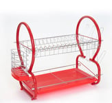 4 Tier Dish Drainer Rack Drip Tray Kitchen Sink Drying Rack Utensil Holder Red