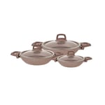 KARACA Biogranite Induction Flat Casserole Set 3 Parts Rose Gold Biogranite, Pan, Egg Pan, Non-Stick Function, Advanced Technology, Households and Families