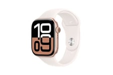 Apple Watch Series 10 GPS + Cellular 46mm Boîtier en Aluminium Rose Gold avec Bracelet Sport Rose Tendre - S/M