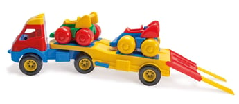 KIDS PLAY CAR TRANSPORTER TRUCK 2 RACE CARS & MOVABLE RAMP by DANTOY play lorry