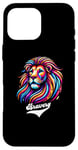 Coque pour iPhone 16 Pro Max Lion coloré avec inscription « Bravery »