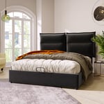 Lit coffre Lit double 140 x 200 cm. structure métallique. Velours. Noir. Matelas Inclus