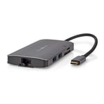 Nedis USB Multi-Port Adapter | USB 3.2 Gen 1 | USB-C™ Han | HDMI ™ -udgang / Micro SD / RJ45 Hun / SD / USB-C™ Hun / 3x USB-A Hun | 5 Gbps | 0.20 m | Runde | Guldplateret | PVC | Antracit | Box