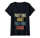 Womens CASSIE Personalized Retro Girls Part-Time CASSIE Name V-Neck T-Shirt