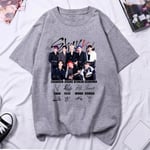 Stray Kids Tryckta T-shirts för Kvinnor, Herr, Överdimensionerade, Casual, Kortärmade T-shirts, Harajuku, Unisex, Tees, Toppar, Kläder L3272-Grå Adult S