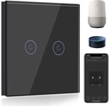 Interrupteur Connecte Wifi,Noir Interrupteur Va Et Vient Sans Fil Avec Ecran Tactile,2 Gang 2 Voie Interrupteur Tactile Mural Wifi,Compatible Avec Alexa Et Google Home(Ligne Neutre Requis)