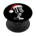 Bonnet de Père Noël avec microphone - Style vintage - Karaoké - Amoureux de Noël PopSockets PopGrip Adhésif