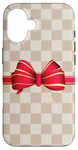 Coque pour iPhone 16 Vanilla White Coffee Red Bow Checkered classic pattern