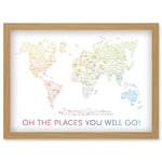 Artery8 World Travel Landmark Line Map Oh The Places You Will Go! Rainbow White Artwork Framed Wall Art Print A4