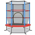 COSTWAY Trampoline Extérieur Enfants Ø165 CM avec Filet de Sécurité, Trampoline Enfants avec Cadre en Acier & 6 Poteaux Recouvert de Mousse, Charge Max 135kg pour Garçon et Fille