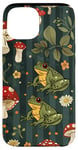 Coque pour iPhone 15 Vert Pop Art rayé mignon Cottagecore Grenouille et champignon