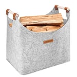 Panier à bûches XL Panier en feutre Feutre très épais et poignée renforcée | Panier à bûches pliable Sac en feutre comme panier de courses, bois, journaux ou bois de chauffage (Gris clair)