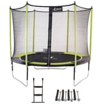 Trampoline de jardin 305 cm + filet de sécurité + échelle + kit d'ancrage JUMPI Vert/Noir 300