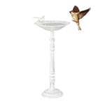 relaxdays Abreuvoir Oiseaux, Fonte de Fer, décoration Jardins, Style Antique, mangeoire sur Pied, 40 cm de Haut, Blanc