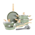 KITCHEN ACADEMY BETTER LIVING THROUGH COOKING PERFECTION Set Poele/Casserole Induction 12pcs,Poêles 20/28cm,Casserole 1,5/3/5qt,Sauteuse 3qt,Cuisine Couvercle,Revêt Antiadhésif,Spatule,KA-CS01 Vert