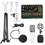 HUIOP Carte son multifonctionnelle Live SK500 et kit de microphone à suspension BM800 Enregistrement de diffusion Ensemble de microphone à condensateur Changeur de voix intelligent Mélangeur audio pou