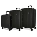 Movom Wood Black Luggage Set 55/65/75 cm Rigid ABS TSA Lock 220 Litre 4 Double Wheels Hand Luggage