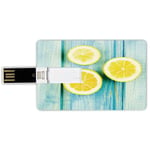 64G USB Flash Drives Credit Card Shape Yellow and Blue Memory Stick Bank Card Style Juicy Lemon Slices on Old Wooden Planks Porch Summer Refreshing Image,Yellow Sky Blue Waterproof Pen Thumb Lovely Ju