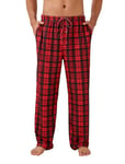 Ekouaer Pantalon de Pyjama Homme Bas de Pyjama à Carreaux Vêtement de Nuit & de Détente Pantalons Confortable Longue et Respirant Décontracté noir + rouge, XXL