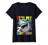 Womens Baby Cute Shark Birthday Boy Girl 2 Year Old - Two Two V-Neck T-Shirt