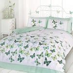 Rapport Home Green Single Duvet Cover and 1 Pillowcase Set Bedding Butterfly Girl's Bedlinen, Cotton and Polyester