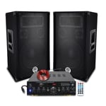 Pack Sono DJ 800W Enceintes Bass Reflex 3 voies 10" 2x400W - Amplificteur 100W USB MP3 SD BLUETOOTH,PC, ENTRÉES MICROS Câbles