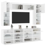 Væghængt tv-møbel 6 dele med LED-lys hvid