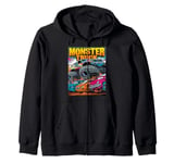 Monster Truck Crushing Cars Tee for Monster Truck Lovers Zip Hoodie