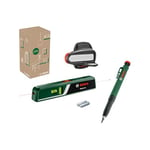 Bosch Laser Spirit Level EasyLevel with Wall Mount (Laser line for Flexible Alignment on Walls and Laser Point for Easy Height Transfer) + Bosch Deep Hole Marker Pencil