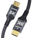 Câble HDMI 2.1 8K 2M, 48Gbps Ultra Haute Vitesse Câble HDMI 4K 144Hz 120Hz 8K 60