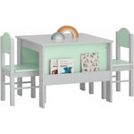 Sobuy - KMB88-HG Table Enfant avec 2 Chaises Enfants, Ensemble Table et 2 Chaises pour Enfants, Bureau Enfant avec 2 étagères à livres latérales,