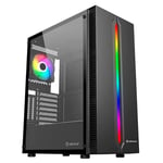 UNYKAch Boîtier de Gaming ATX Armor Lumina Noir avec façade avec Bande LED ARGB, grilles Verticales de Refroidissement, Panneau latéral en Verre trempé et Ventilateur ARGB de 120 mm