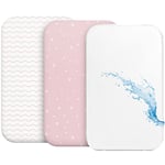 Drap Housse Cododo (Set de 2) + 1 Protège Matelas Impermeable avec Elastique - 3-en-1 - Taille 55x90 cm - Compatible avec Berceaux, Lit Matelas Cododo Bebe - pour Fille et Garçon - Motif Rose