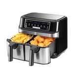 Air Fryer avec Double Compartiment, Emphsism Friteuse Sans Huile 9L Avec 8 Programmes 2600W, Friteuse à Air Chaud, Fonctions Match Cook & Smart Finish, Friteuse Electrique avec LED Écran Tactile