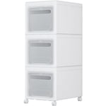 Mondeer - Tour de Rangement 3 Tiroirs sur roulettes, Plastique, Pour Salon, Bureau, Cuisine, Blanc