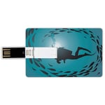 32G USB Flash Drives Credit Card Shape Under the Sea Memory Stick Bank Card Style Diver Surrounded with Jamb of Fishes Scuba Snorkel Aqualung Water Sports,Dark Blue Aqua Waterproof Pen Thumb Lovely Ju