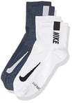 Nike U Nk Mltplier Ankle 2PR Socks - Mn(Wh) Ab/Wh(Blk), Large