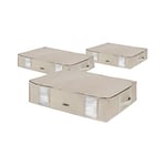 Compactor Set of 3 Large Space Saving Under Bed Vacuum Storage Boxes, For Wardrobes and Bedrooms, Clothes Organiser, Bedding, Linen and Duvet Storage, Vacuum and Pump Compatible, 145l, Beige