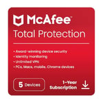 McAfee Total Protection 2024 | 5 Devices | Antivirus Internet Security Software | Unlimited VPN | 1 Year Subscription | Activation Code by email