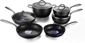 Amazon Brand – Eono Pot and Pan Set -Non Stick Cookware Set with Lid for Induction hob Oven Usable Diamond -10-Piece,Black