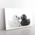 Big Box Art Rubber Ducks Opposites Attract Painting Canvas Wall Art Print Ready to Hang Picture, 76 x 50 cm (30 x 20 Inch), White, Black