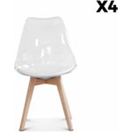Lot de 4 chaises scandinaves - Lagertha - pieds bois. fauteuils 1 place. coussin blanc. coque transparente - Blanc