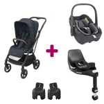 Maxi Cosi Pack poussette duo Léona 2 + pebble 360 essential graphite+ base familyfix