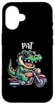 Coque pour iPhone 16 Pat Funny Alligator Moto Design pour garçon Nom Pat