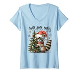 Womens Sorta Santa Sorta Feral Santa Funny Raccoon Lover Xmas Tree V-Neck T-Shirt