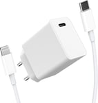 Chargeur Rapide pour iPhone 12 11 13 14, 12 Pro,12 Mini, 12 Pro Max, 11 Pro, 13 Pro, 13 Pro Max, 14 Plus, SE, X, XS, XR, 8, 7, 20W Chargeur Secteur USB C Adaptateur avec 2M Cable pour Apple