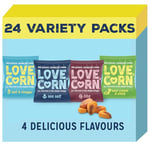 LOVE CORN Variety Pack (6x Sea Salt, 6x BBQ, 6x Salt & Vinegar, 6x Sour Cream & Chive 20g) – Healthy Snacks Ideal for Gluten Free & Vegan Diets – Low Sugar Alternative for Crisps and Mixed Nuts